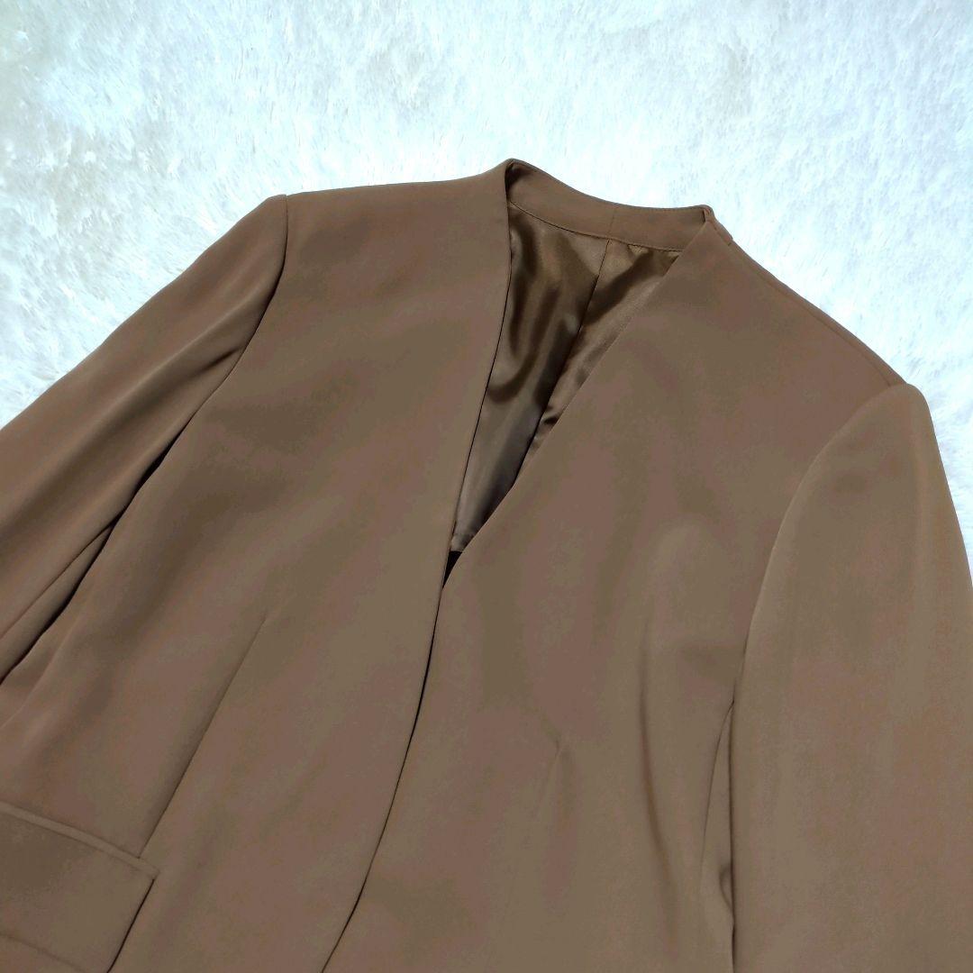 極美品！ROPE　ノーカラーパンツスーツセットアップ　M　ブラウン　ストレッチ