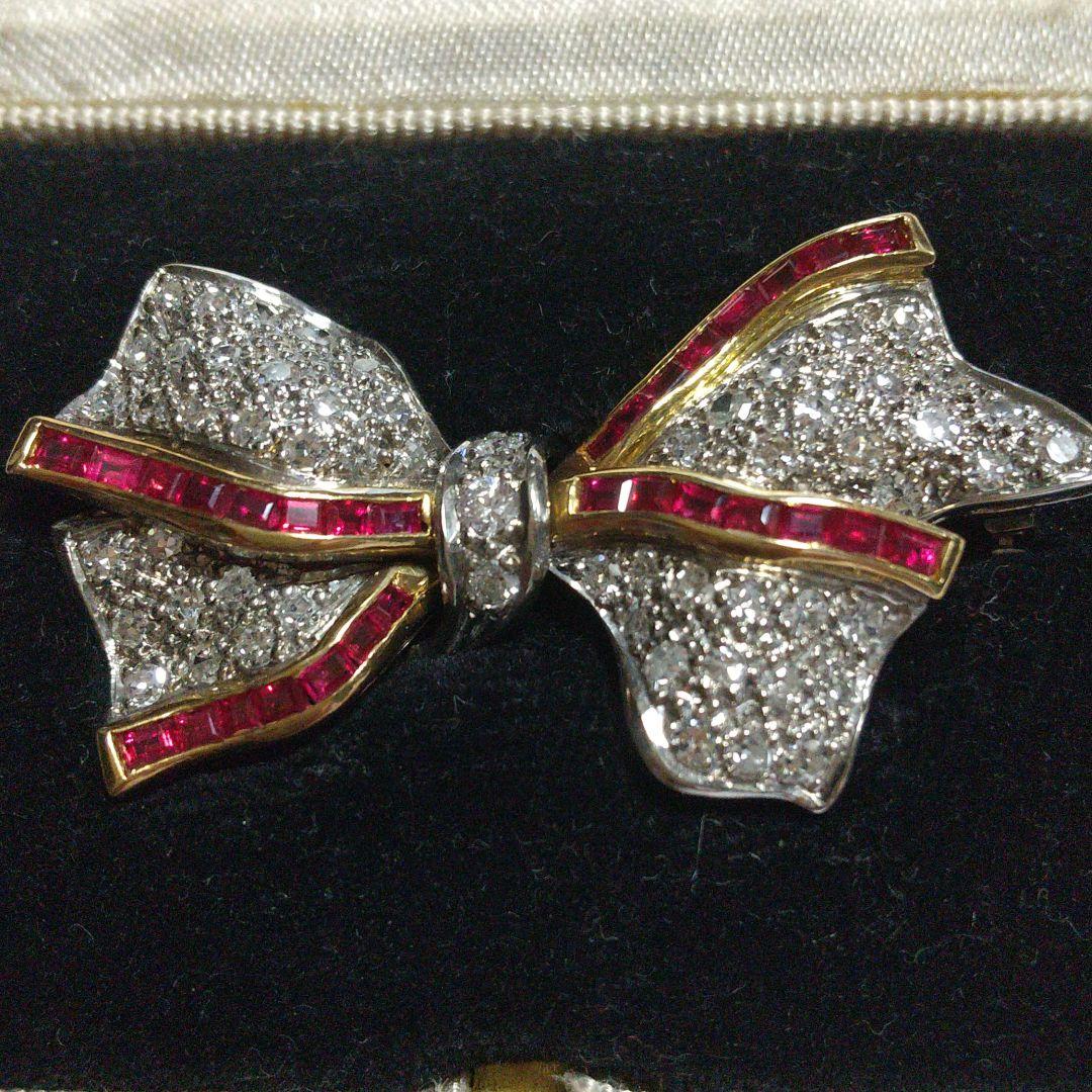 ブローチ♥リボン♥ダイヤ、ルビー♦アンティーク