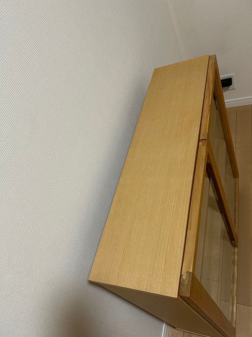木製キャビネット　ガラス扉　オーク材　A