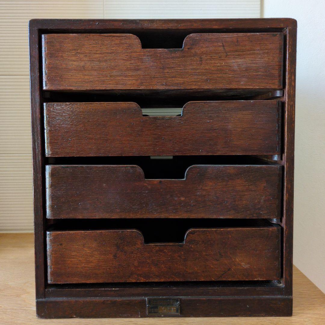 昭和レトロ　小引き出し　日本製 4段 木製小物収納 ダークブラウン