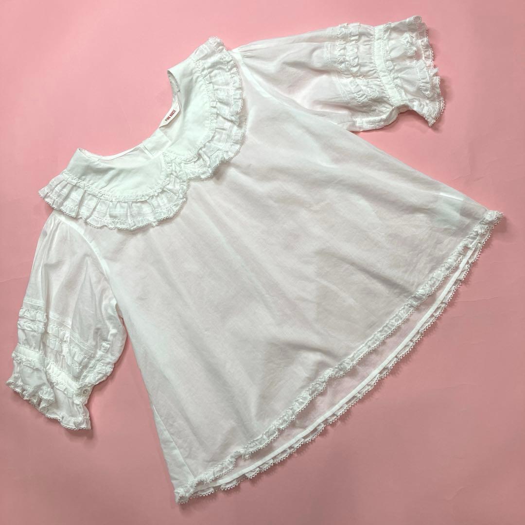 ピンクハウス 白 ピコフリル レース使い 綿ローンプルオーバーブラウス/2024