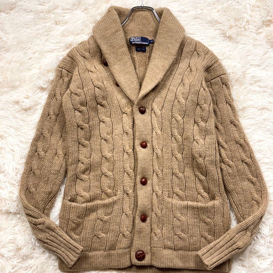 ラルフローレン L相当 カーディガン ショールカラー ケーブル くるみ釦 ウール