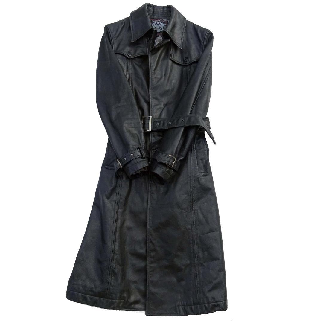 トルネードマートロング トレンチコート レザー 牛革バッファロー ブラック L