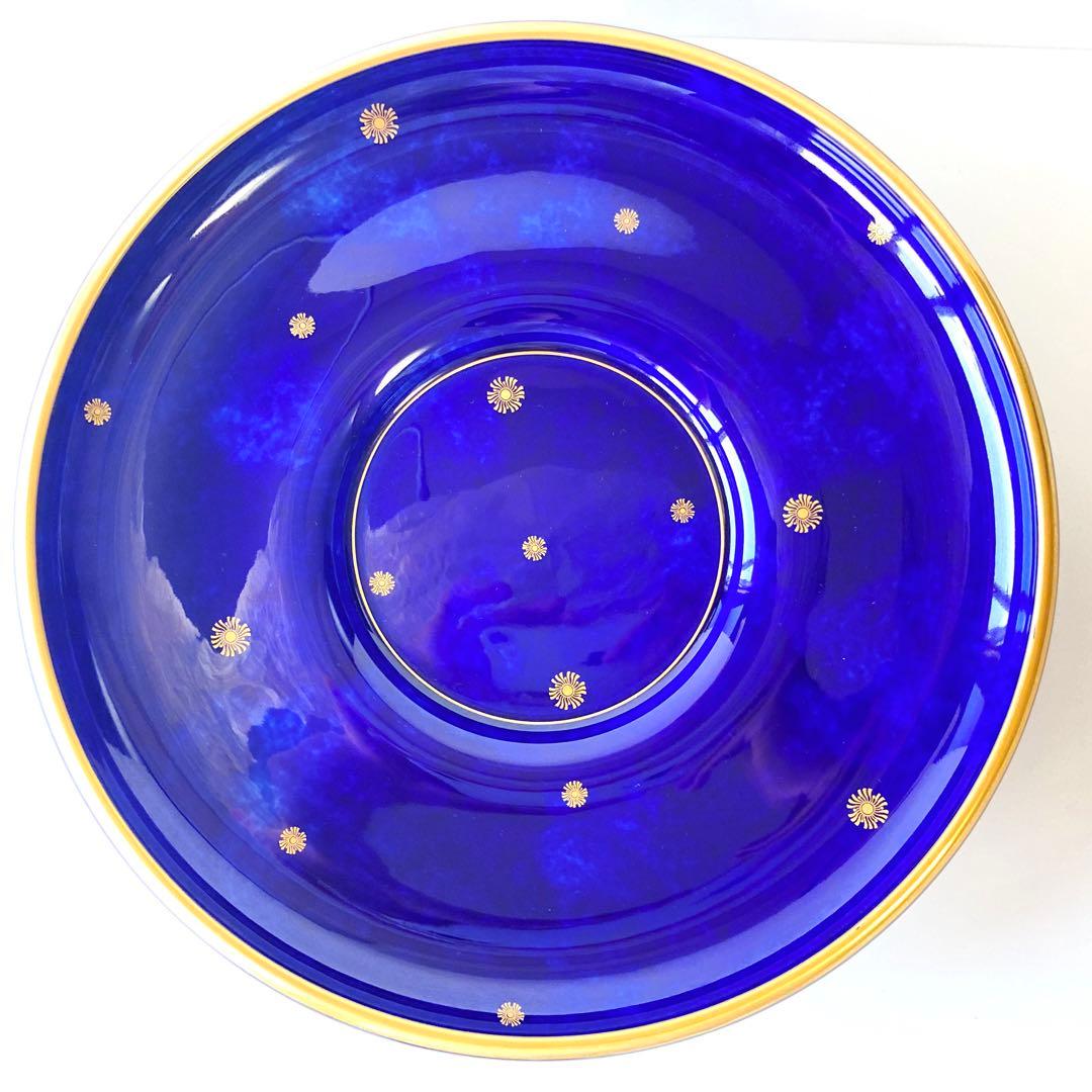 セーブル クラウテッドブルー 雲模様 24金彩 脚付浅鉢 大皿 ボウル 29cm
