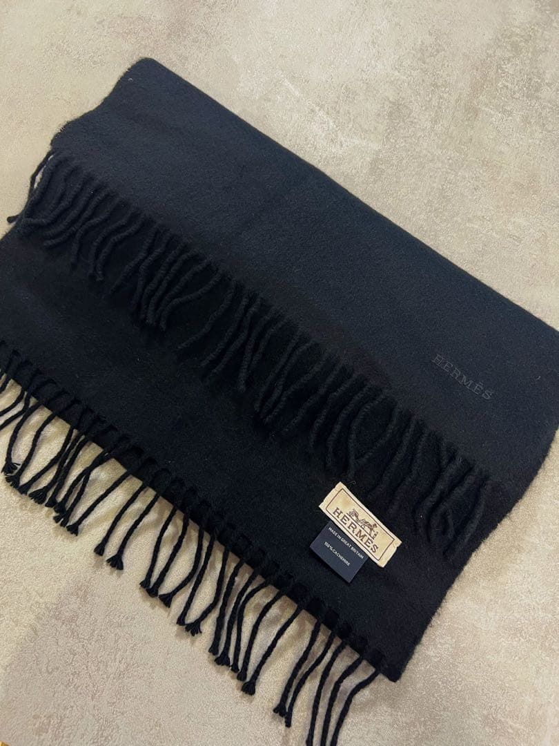【最終値下げ】HERMES ブラック カシミヤ マフラー