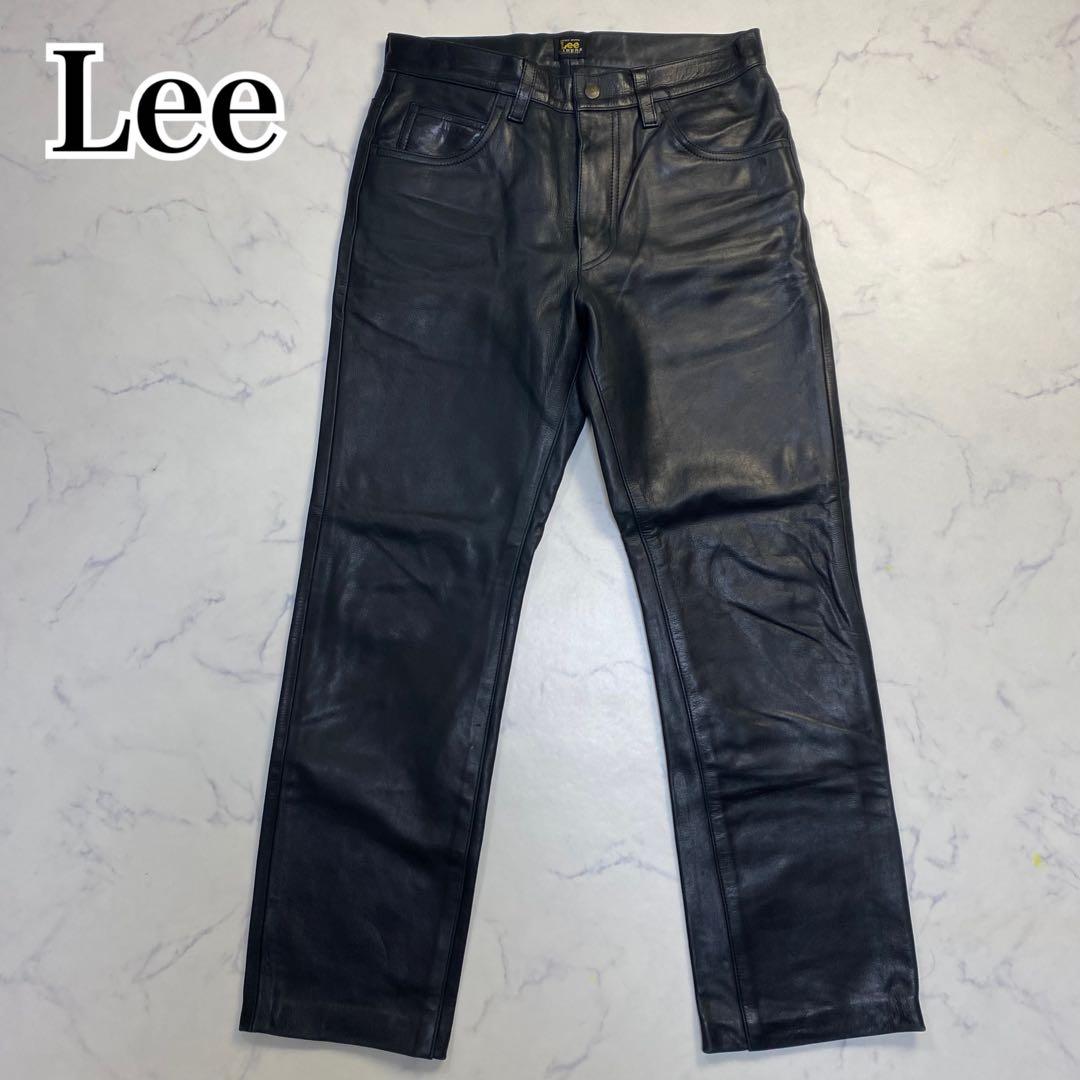 【美品】Lee リー　レザーパンツ　32×34 ブラック　黒　牛革