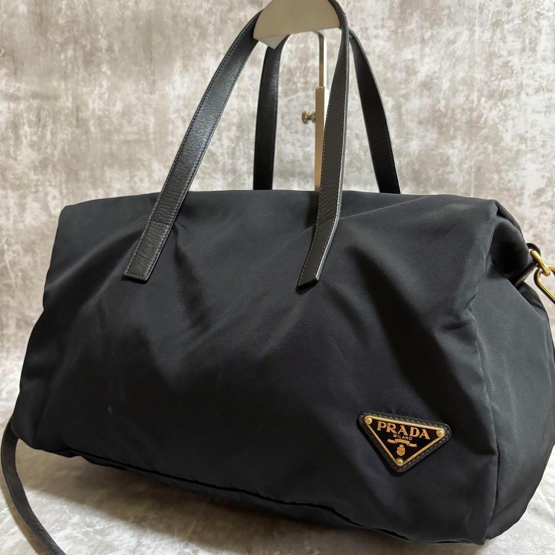 I53 PRADA プラダ　ボストンバッグ　三角ロゴ　ナイロン　2way 良品