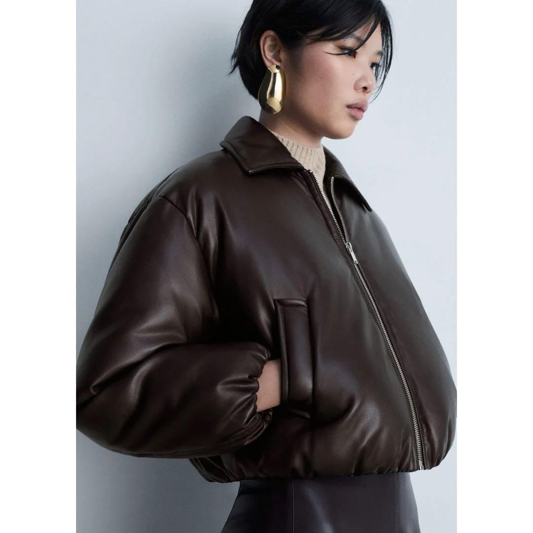 MANGO フェイクレザー ボンバージャケット