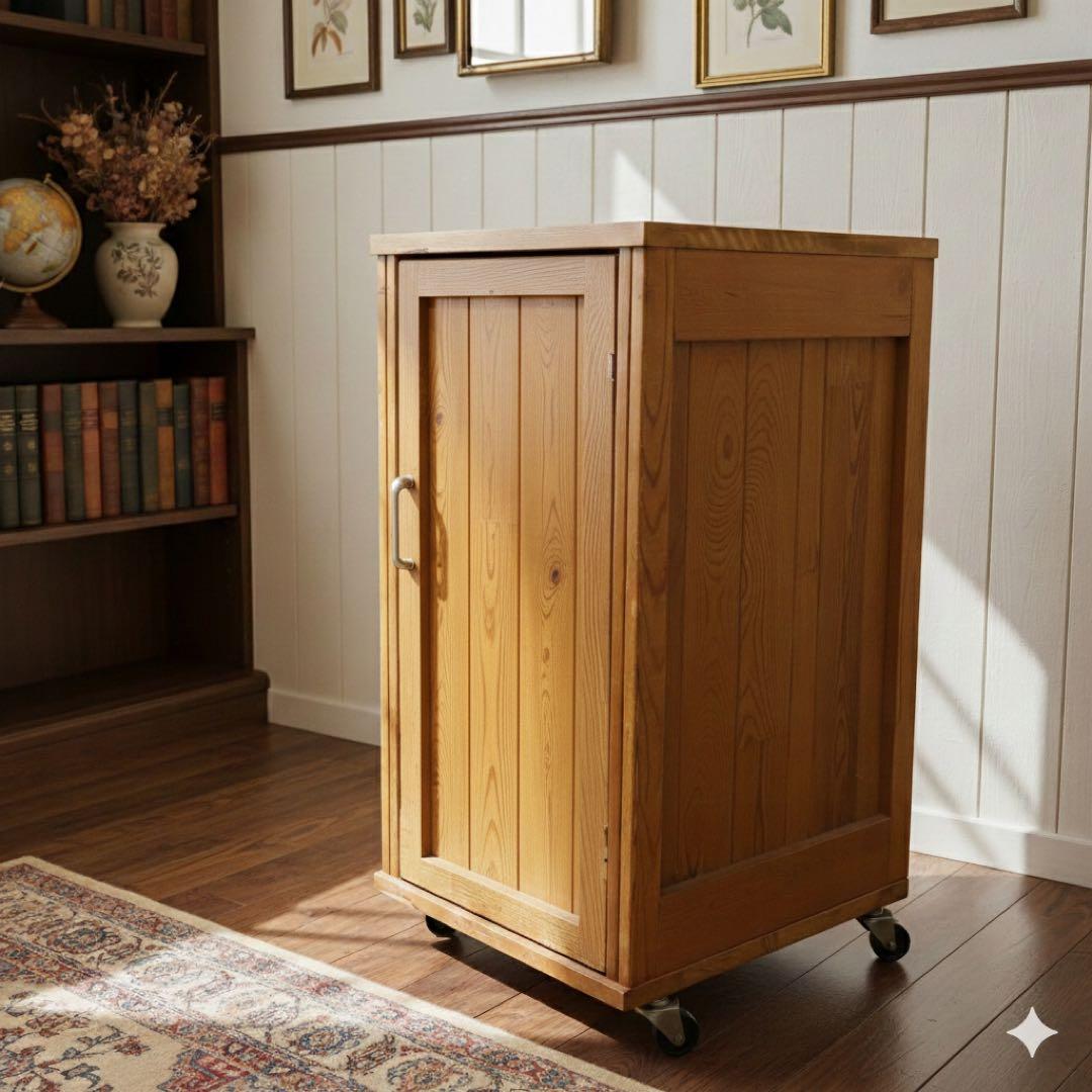 アンティーク調 木製チェスト（3段/キャスター付）天然木 道具入れ 書類棚