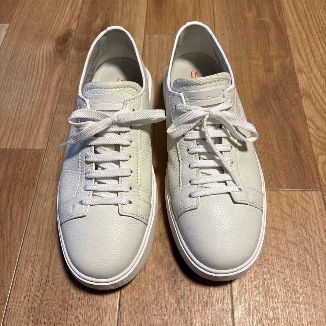 【ほぼ未使用】サントーニ　Santoni レザー　スニーカー　白　UK8 US9