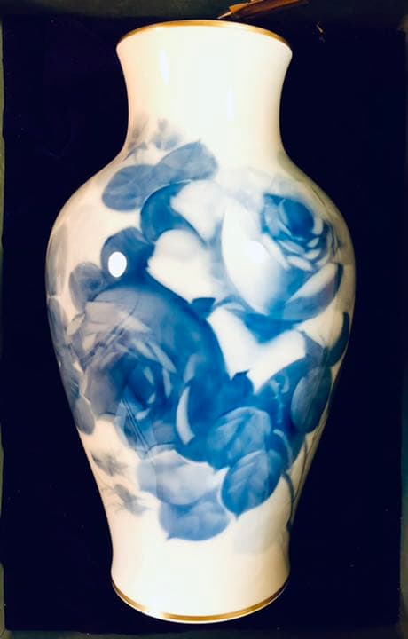 大倉陶園　手描き　ブルーローズ　大花瓶