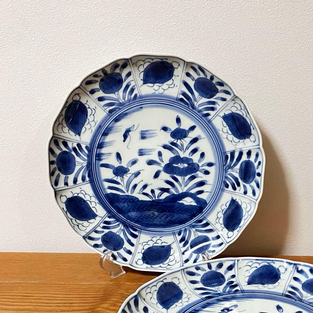 有田焼　染付　芙蓉手　輪花皿　大皿　よざん窯　与山窯