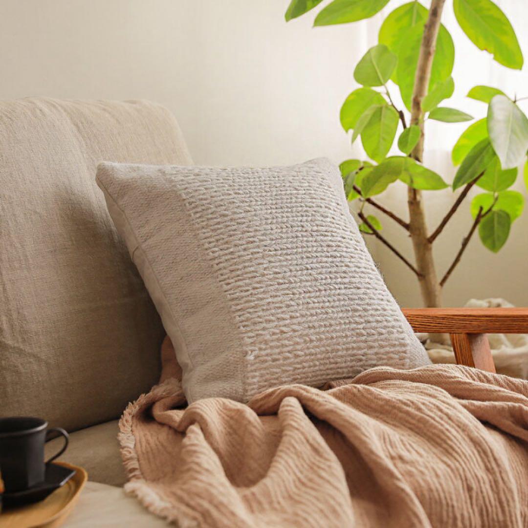 極美品 リセノ ウーリッシュ クッションカバー ウール ナチュラル 幾何学模様