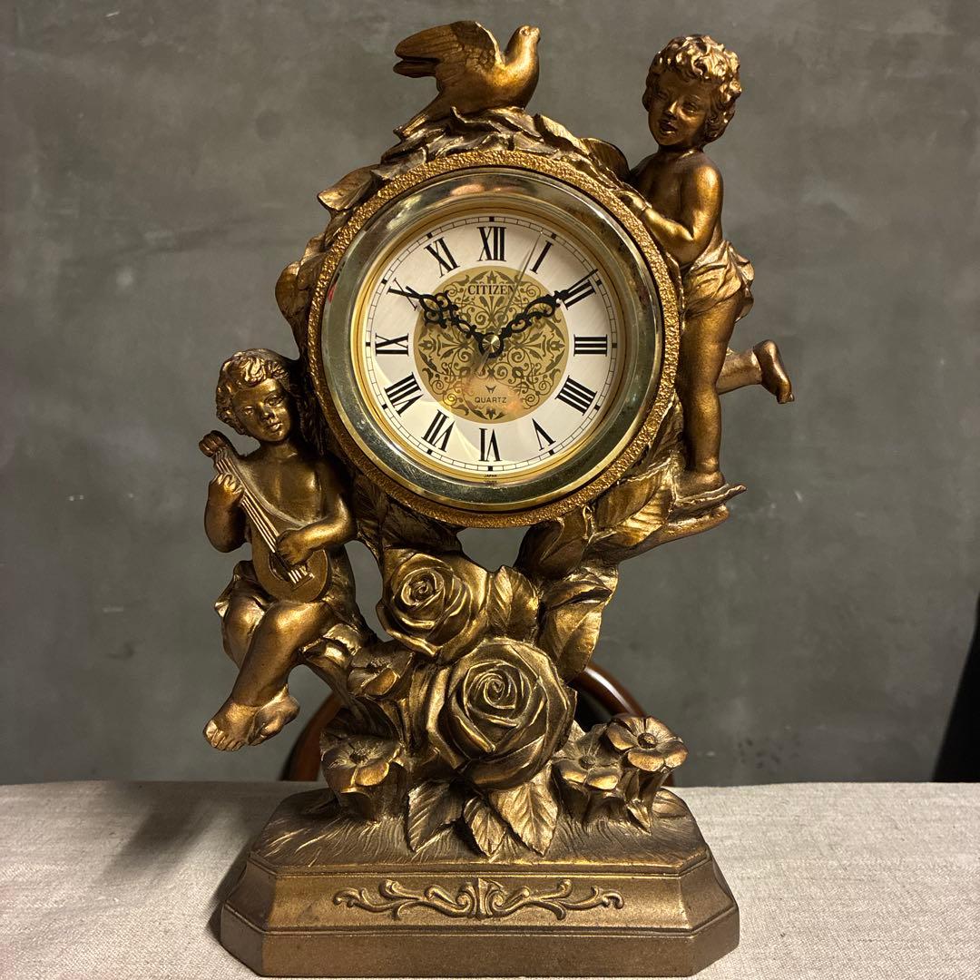 可動品 CITIZEN 天使 置時計 4RGクォーツ 置き時計 欠有