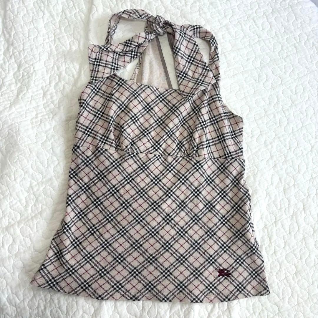 y2k バーバリー　ブルーレーベル　ノバチェック　リボン　タンクトップ M