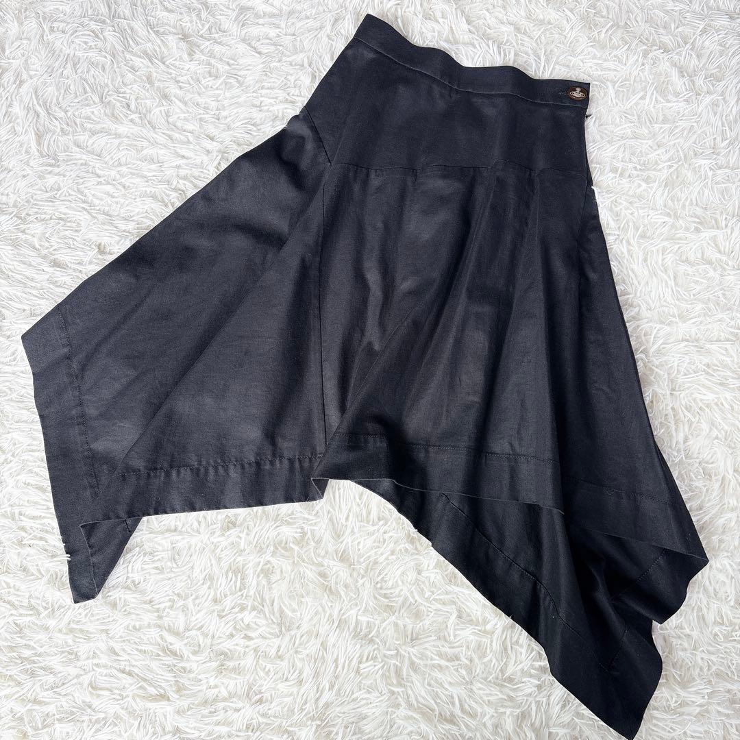 美品 ヴィヴィアンウエストウッド 変形スカート アシンメトリー リネン ロゴ
