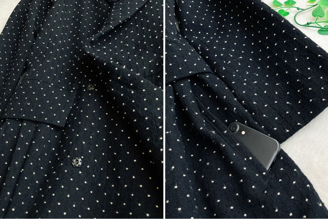 リミフゥ★ショールカラー ウールロングコート ドット柄 総柄 Aライン ギャザー