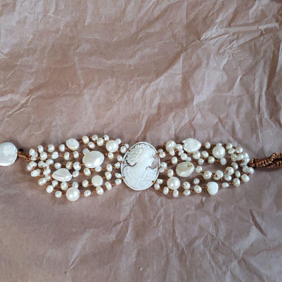 カメオ&淡水パールのブレスレット