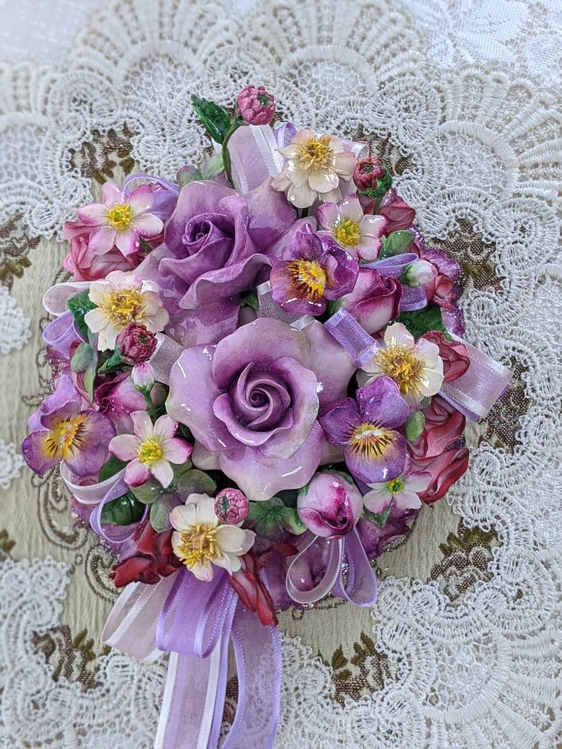 ひろりん様3点おまとめ♡クレイフラワー♡バスケット型フラワーアレンジメント