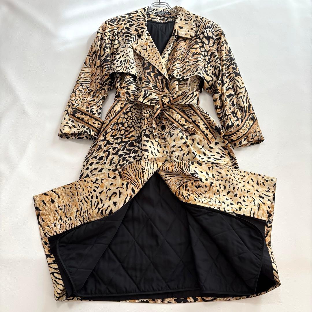 美品 レオナール シルクウール トレンチコート ライナー L レオパード柄