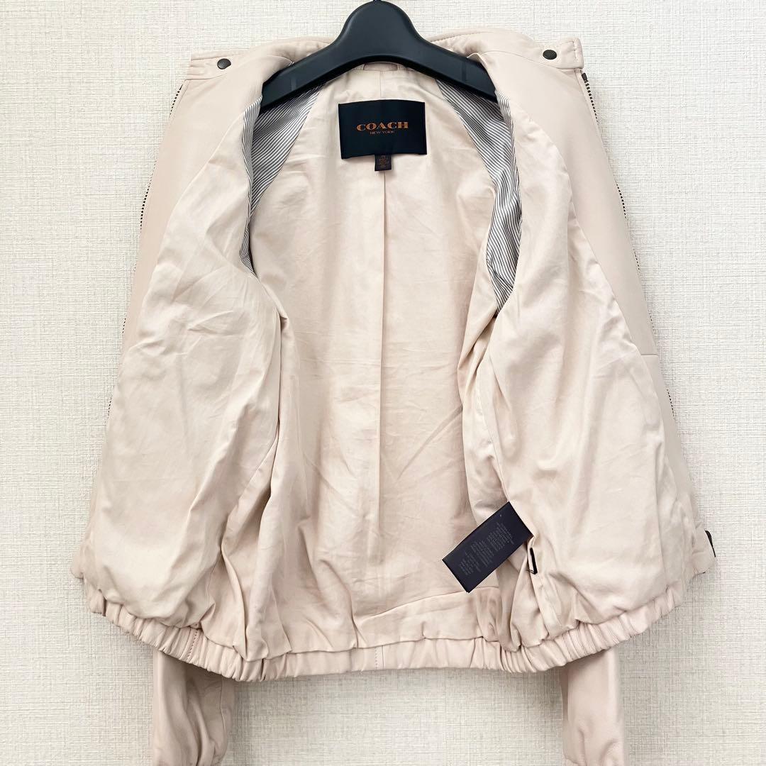 美品 COACH コーチ 本革 羊革 ラムレザージャケット スタンドカラー XS
