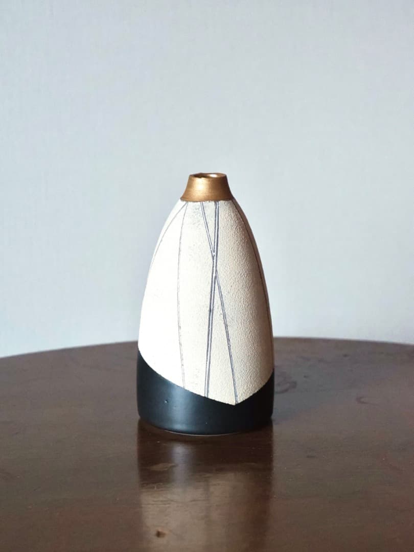 菊地弘　笠間焼　山王窯　金彩花生　花瓶　華道具　箱付　美品　現代美術　Q2313