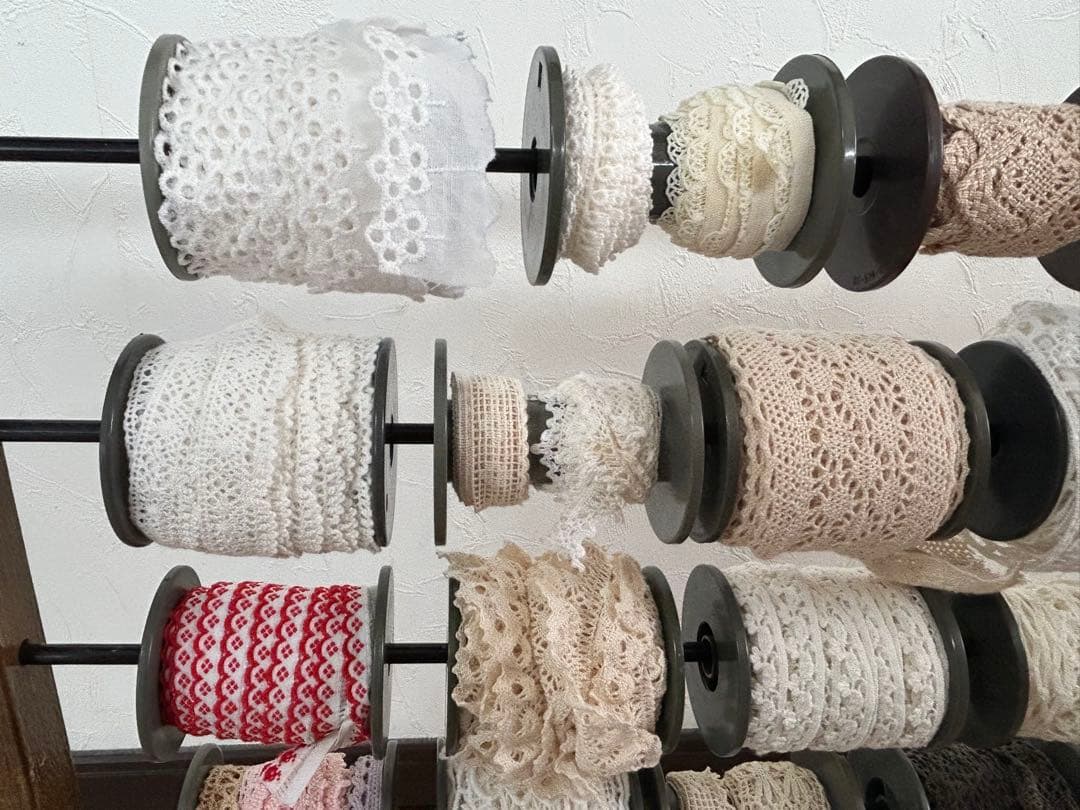 おぱぴん 【木製糸巻きラック】レース30個付き♪ウッドシェルフ