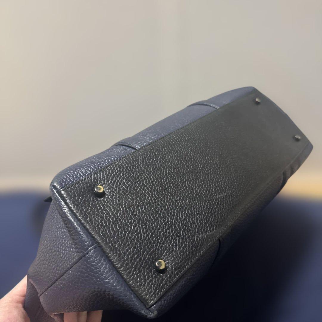 COACH ネイビー 黒レザー トートバック　A4ネイビー レザー トートバッグ