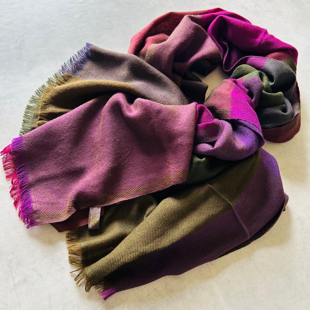 Loro Pianaロロピアーナカシミヤ100%ストール格子マルチマフラー 大判