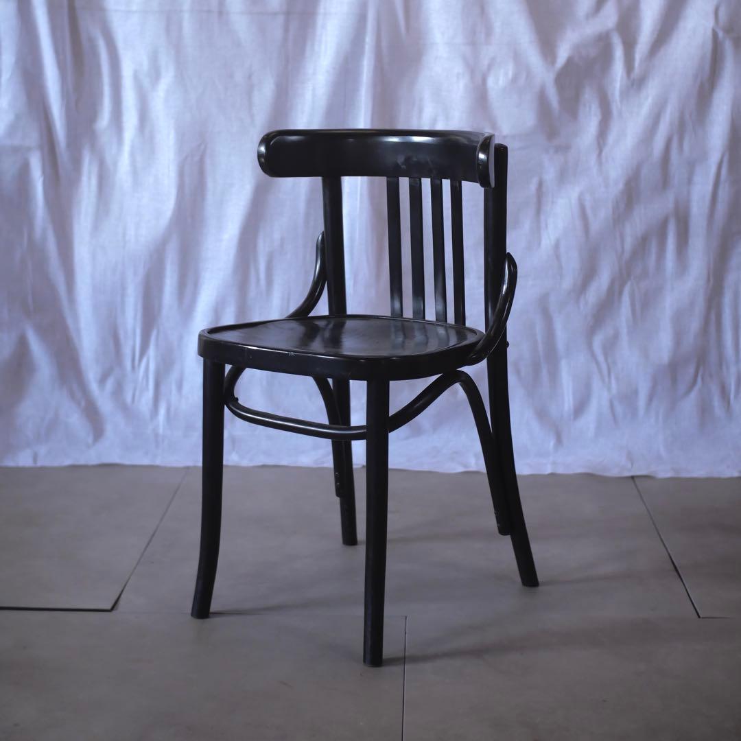 ①椅子　曲木　黒　ダイニングチェア　古家具　古道具　アンティーク　昭和レトロ