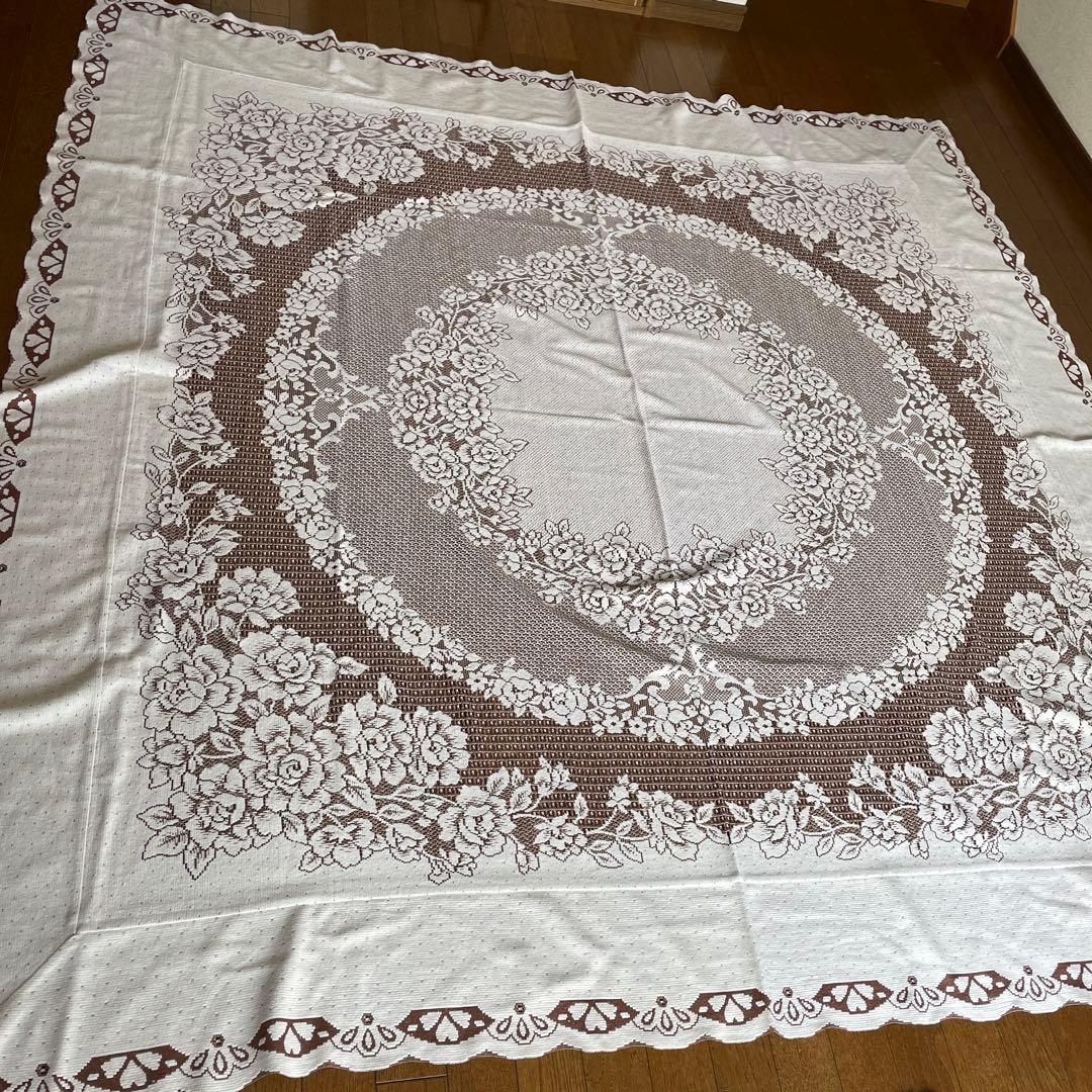 【希少】アンティークレース 200×200 刺繍風 大判 大型 マルチカバー
